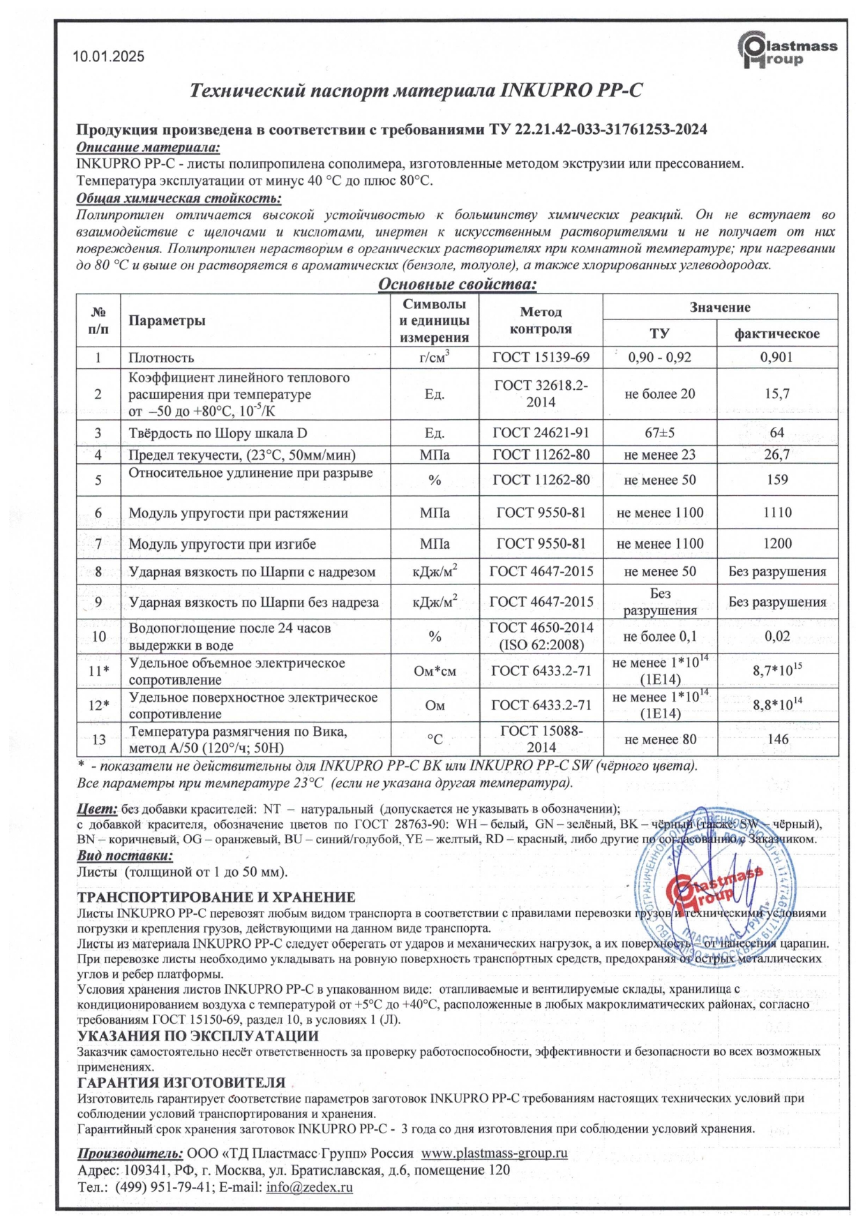 Технический паспорт INKUPRO PP